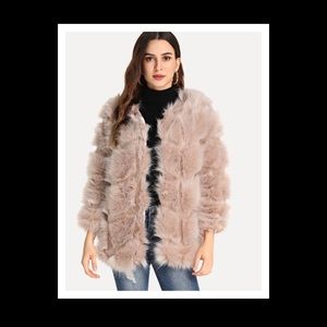SHEIN NWOT S PALE PINK FAUX FUR COAT